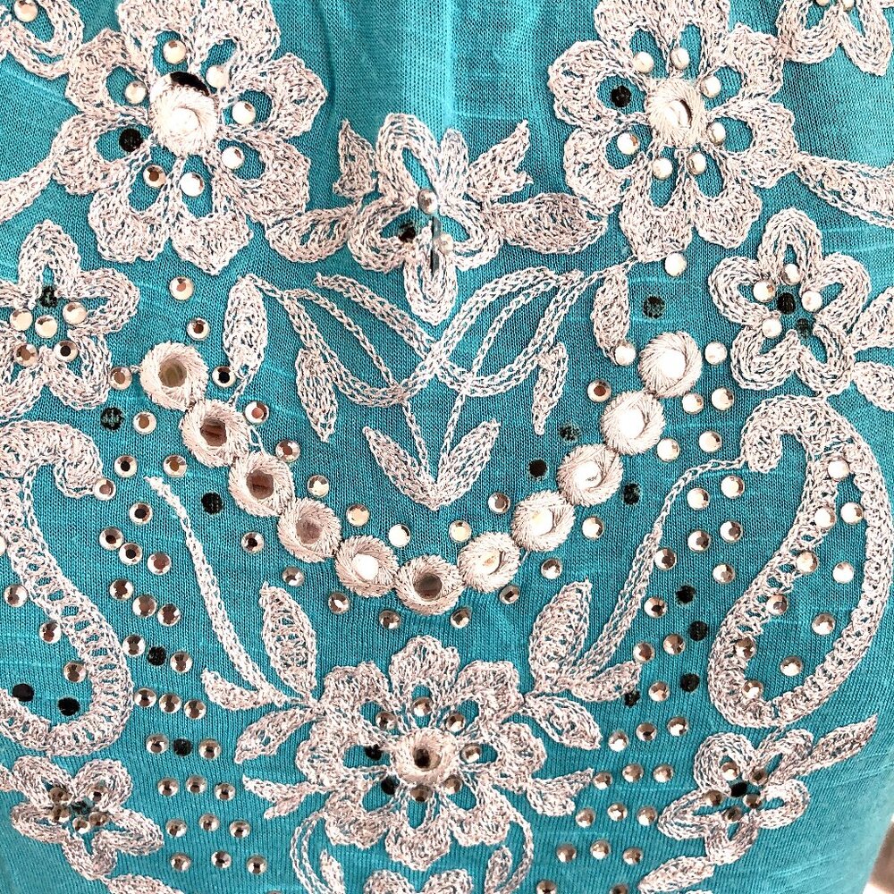 INC International Concepts Embroidered Sleeveless Turquoise Top, Small - Picture 4 of 9